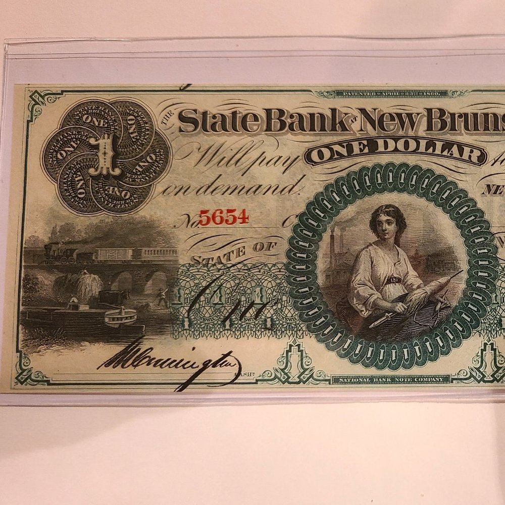 State Bank of New Brunswick $1 Obsolete Banknote, Ca. 1860